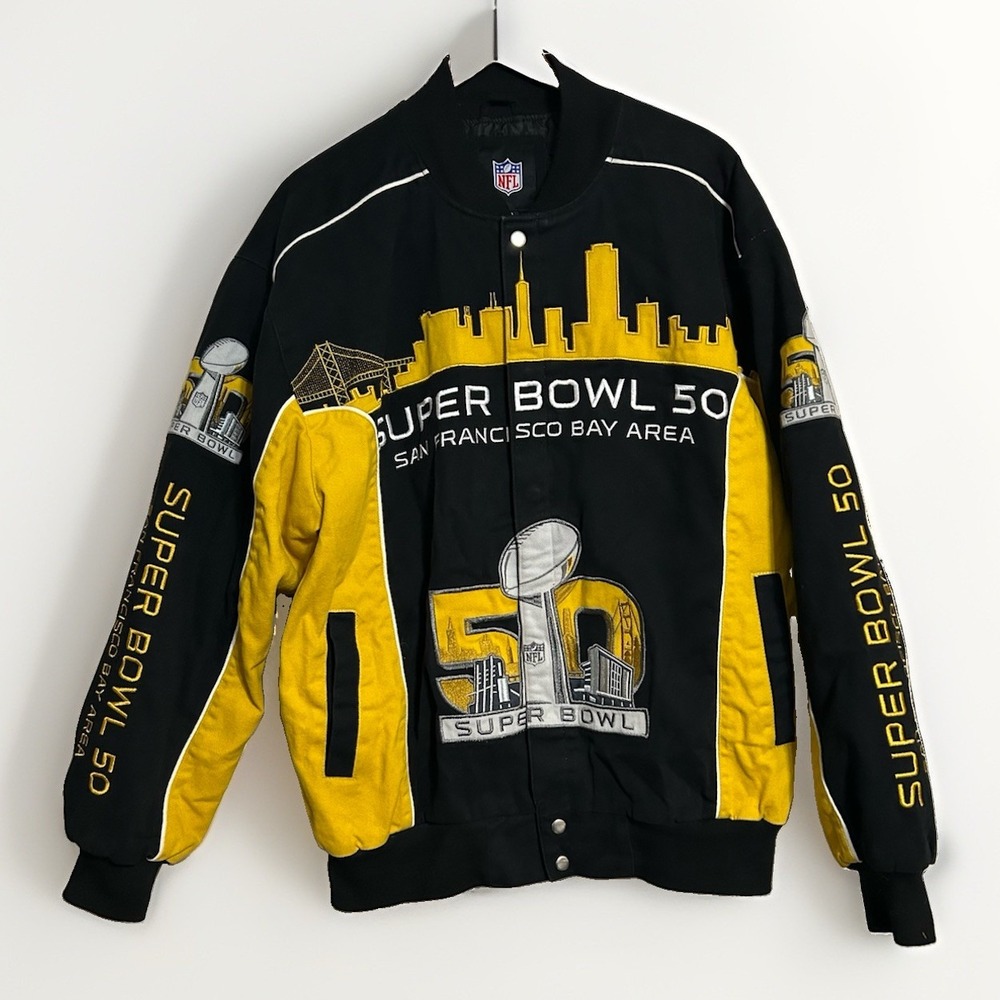 Super Bowl 50 Commemorative NFL  Twill Black & Gold Jacket Size L San Francisco